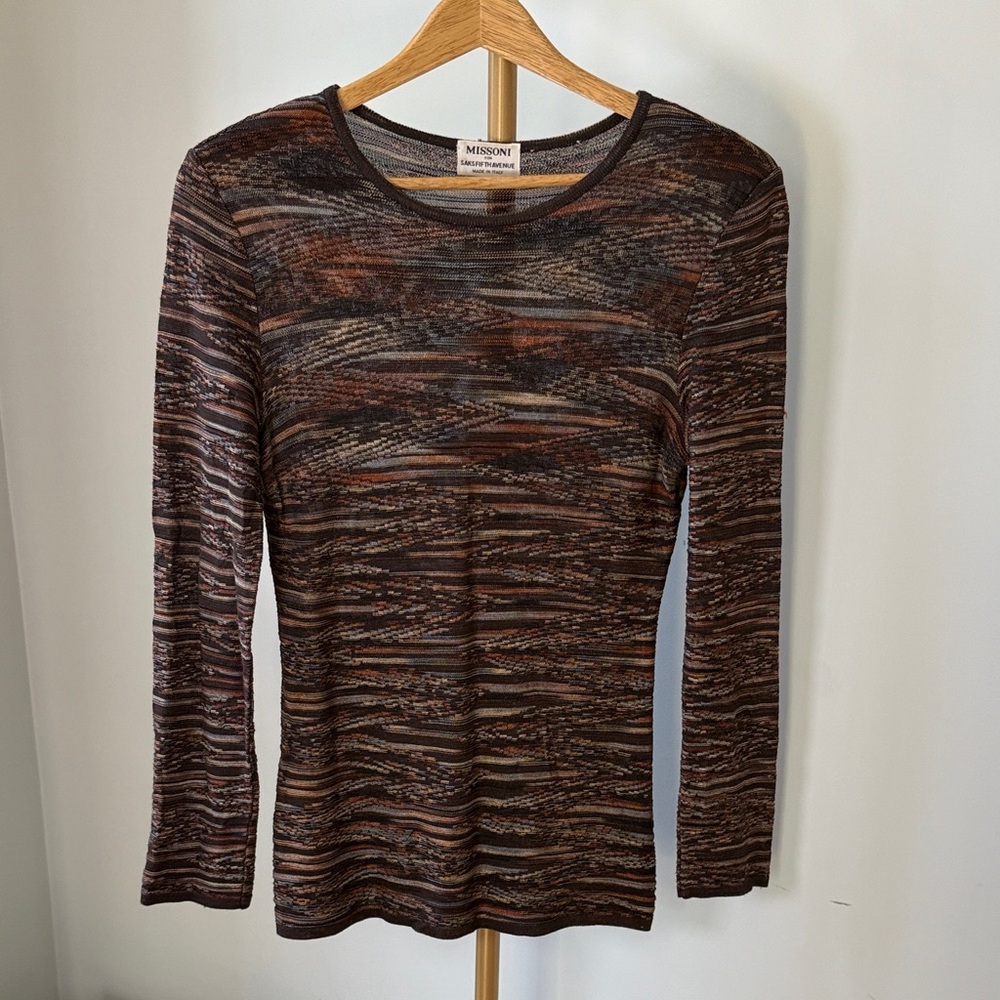 Missoni Multicolor Long Sleeve Top Classic Crew Neckline Size 6 Slightly Sheer